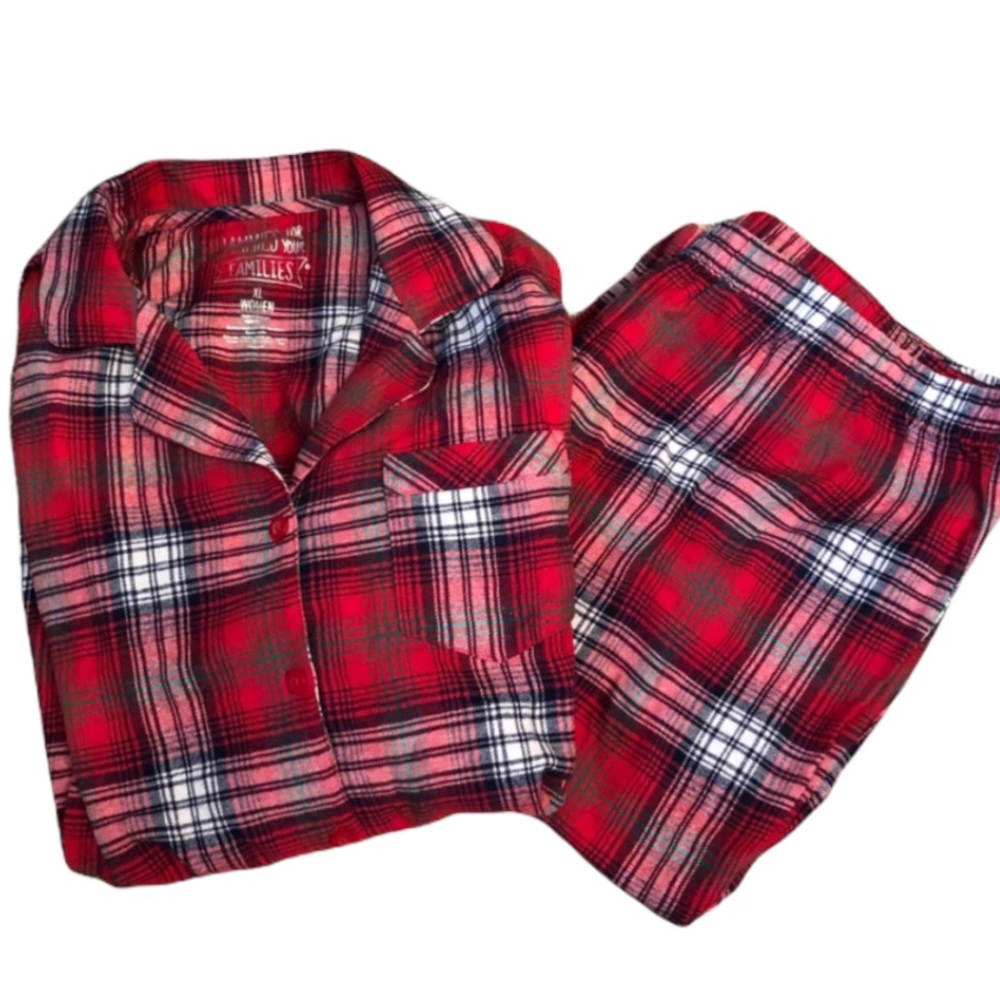 Christmas Holiday Plaid Button Up Pajama Set